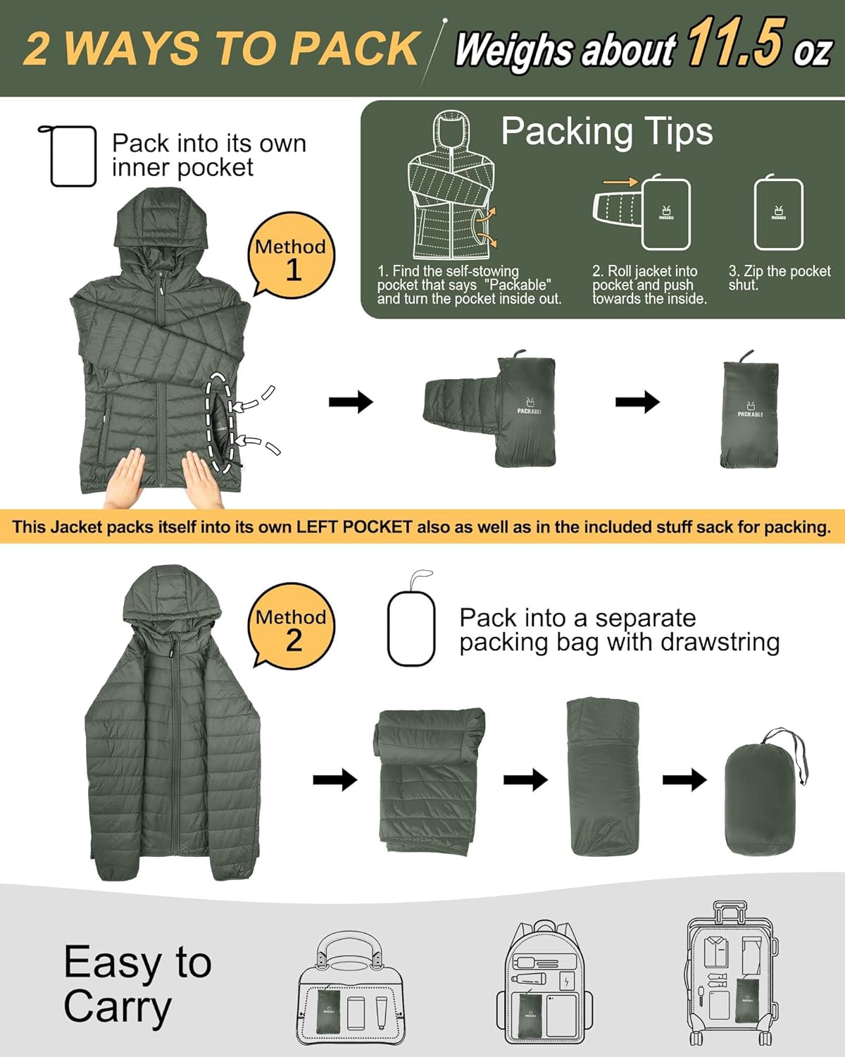 Outdoor Ventures Women's Packable Lightweight Full-Zip Puffer Jacket with Hood Quilted Winter Coat - Image 2