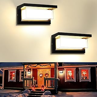 2 Pack LED Porch Light Outdoor, 18W 1800LM 3000K Warm White, IP65 Waterproof Anti-Rust Modern Wall Lighting, Exterior Wall Mount Fixture for Christmas, Garage, Hallway, Backyard