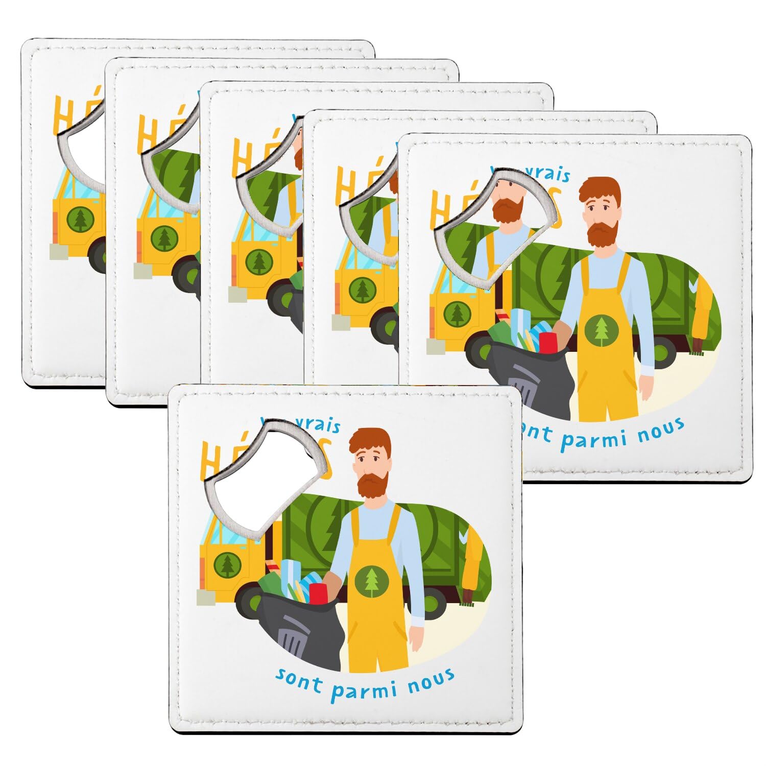 Sous verre décapsuleur métier éboueur lot de 6 dessous de verre humour