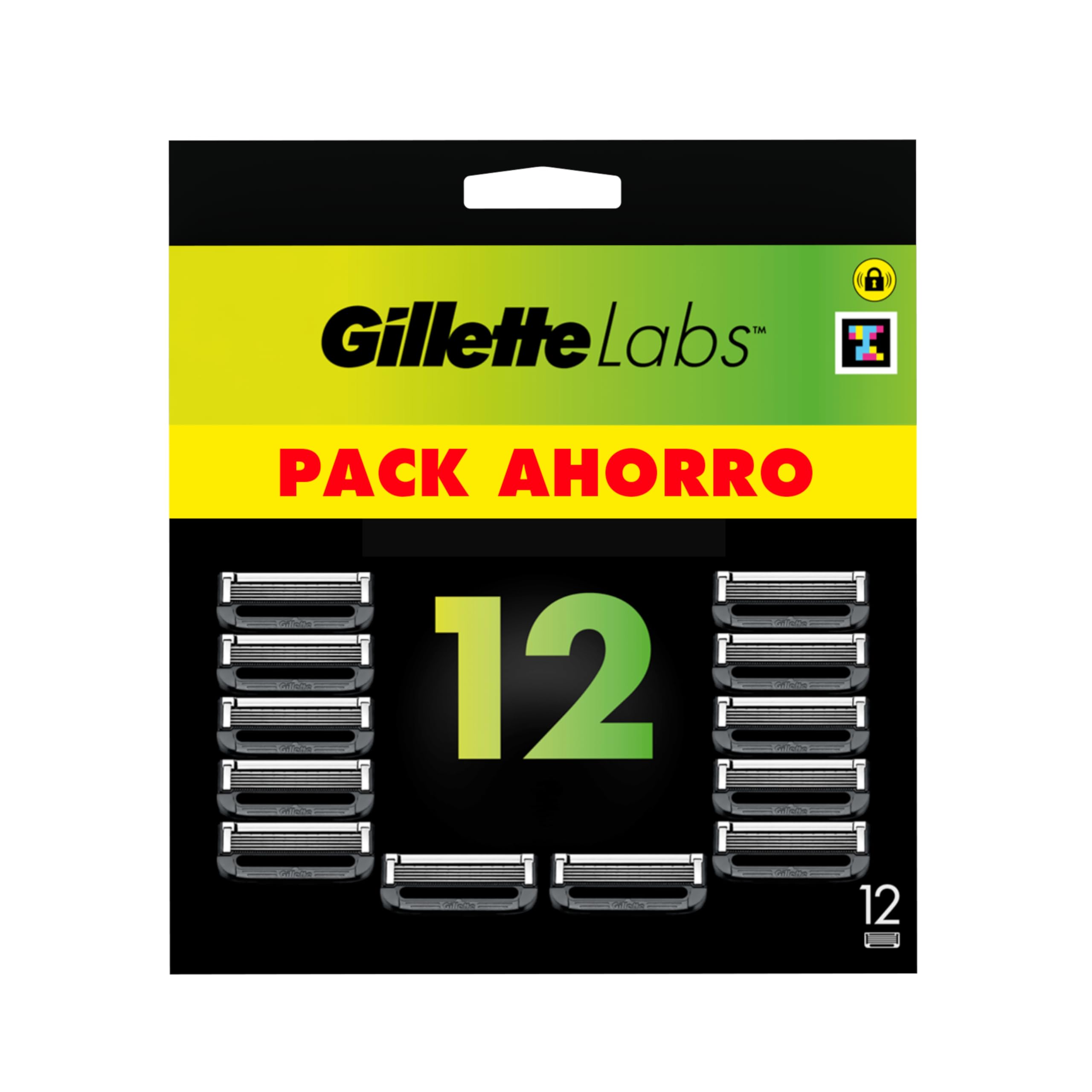 GilletteLabs 12 Recambios Para Maquinillas De Afeitar, Cuchillas De Afeitar Hombre Con 5 Hojas y Banda Lubricante, Compatible Con Todas Las Maquinillas GilletteLabs 12 cuchillas