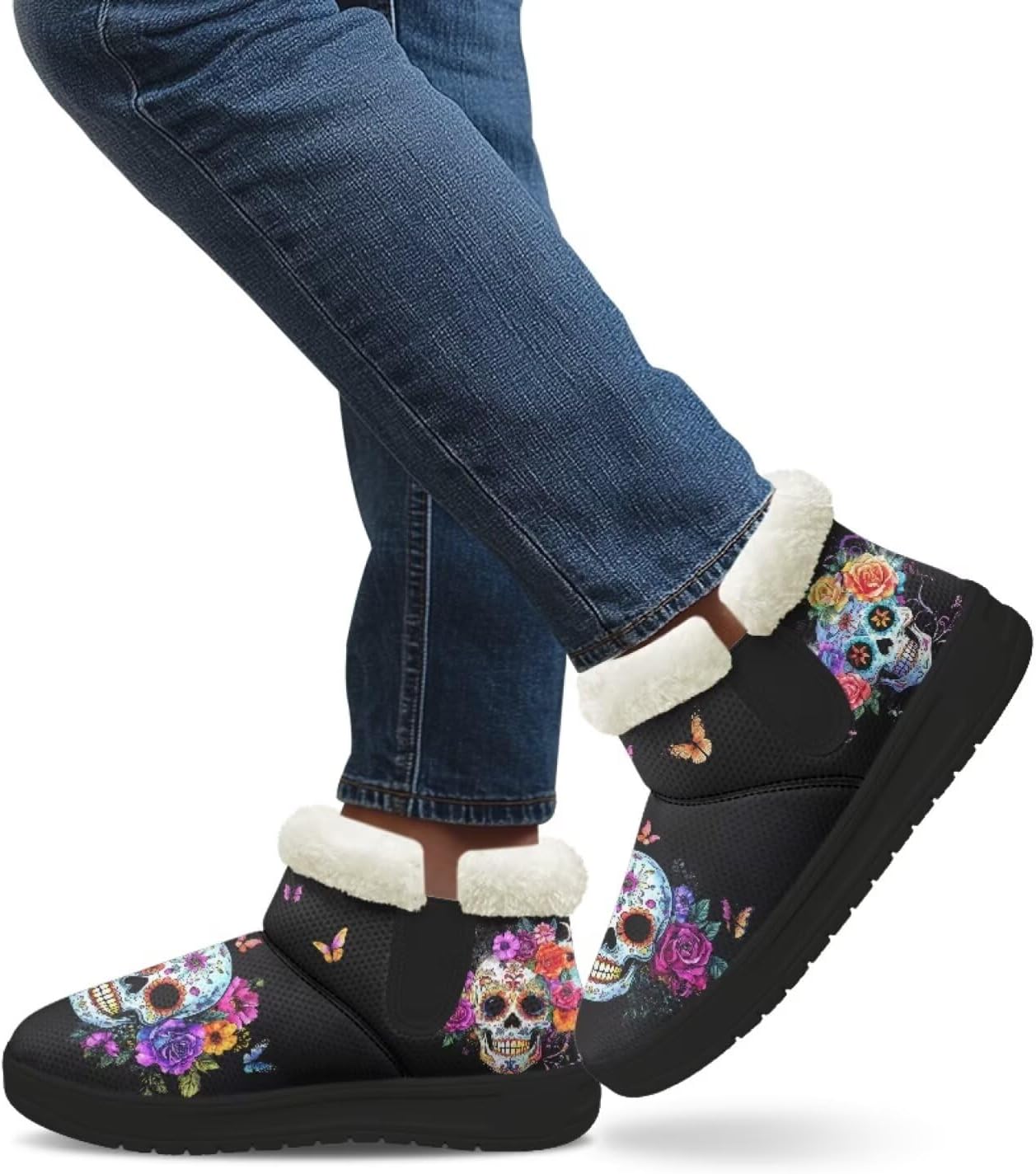 Warm Fur Winter Ankle Flat Snow Boot Women Cozy Plush Fuzzy Booties with Memory Foam Walking Sneakers Anti Skid