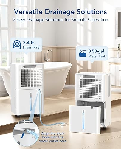Miniatura 4 de Deshumidificador de 2500 pies cuadrados para sótano con manguera de drenaje máximo 34 pintas, deshumidificadores para el hogar, habitación grande,