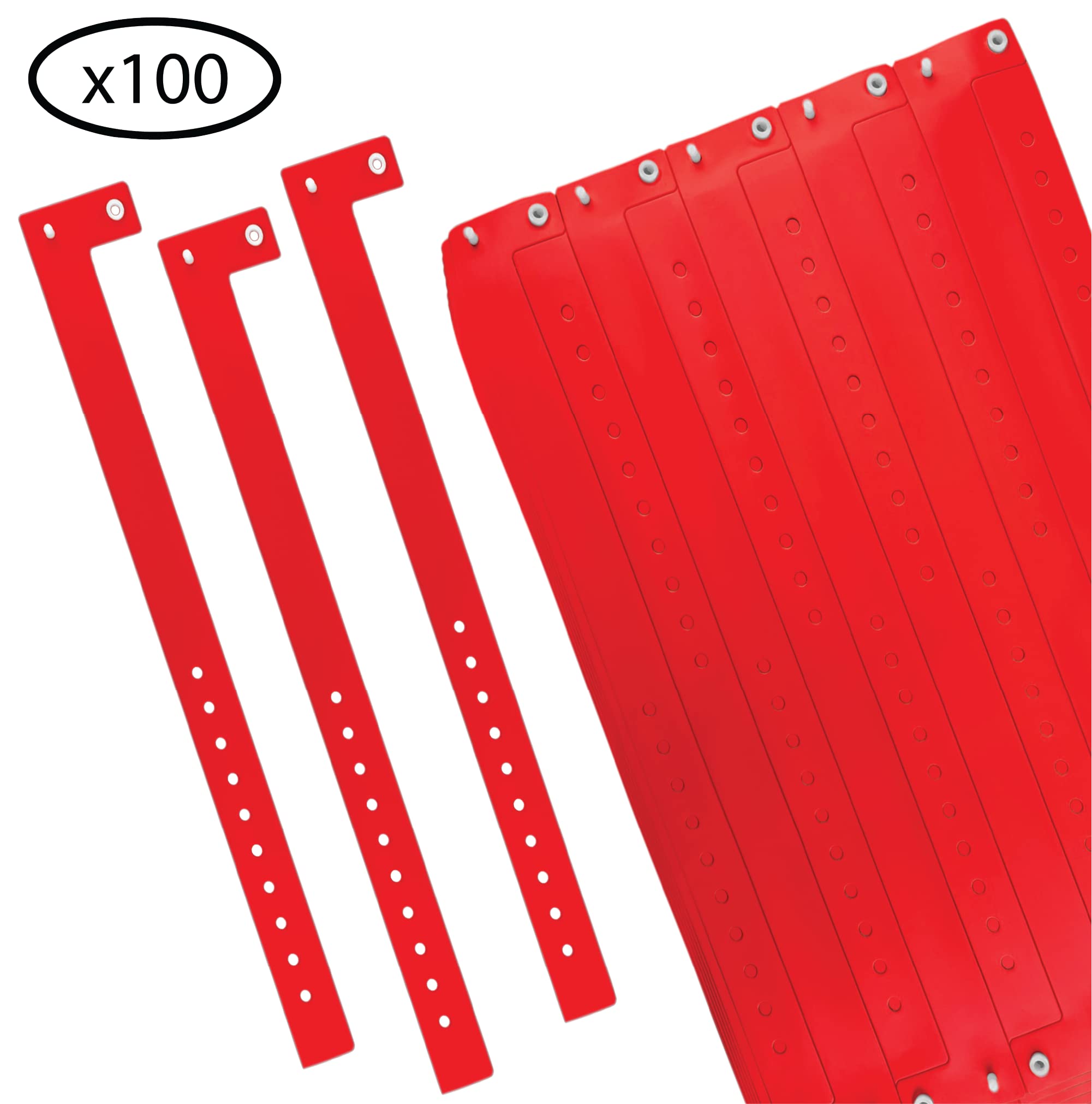 SRF Pulseras De Vinilo – Pack De 100, Color Rojo, Ajustables Y No Reutilizables, Ideales Para Eventos, Conciertos Y Festivales