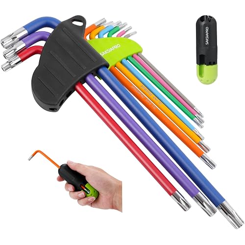 Allen Wrenches Sets, 9pcs Torx Star Allen Wrench Set with T Handle, Long Arm Star Key Set (T10-T50) for Bicycle, Furniture Assembly, Home Repair