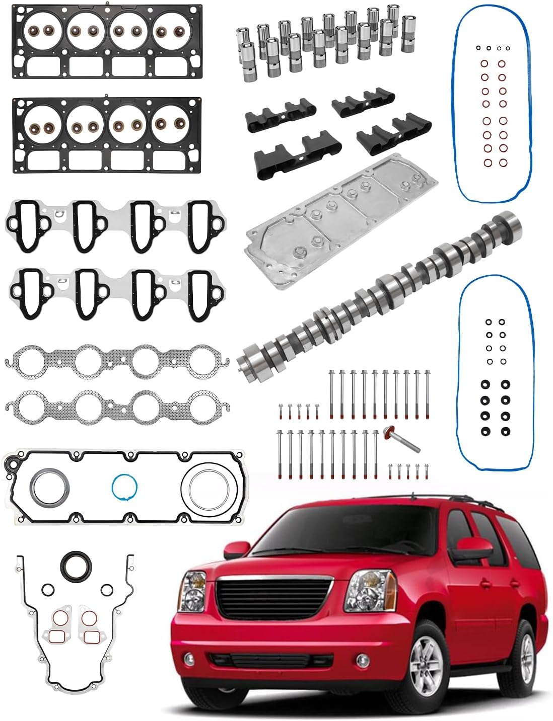 5.3 L Non-AFM DOD Disable Camshaft Kit, Compatible with 2005-2014 Chevy Silverado Suburban Avalanche, GMC Sierra Yukon Envoy Tahoe, w/Engine Cylinder Head Gasket, LS7 Style Guide Lifter, #12689035