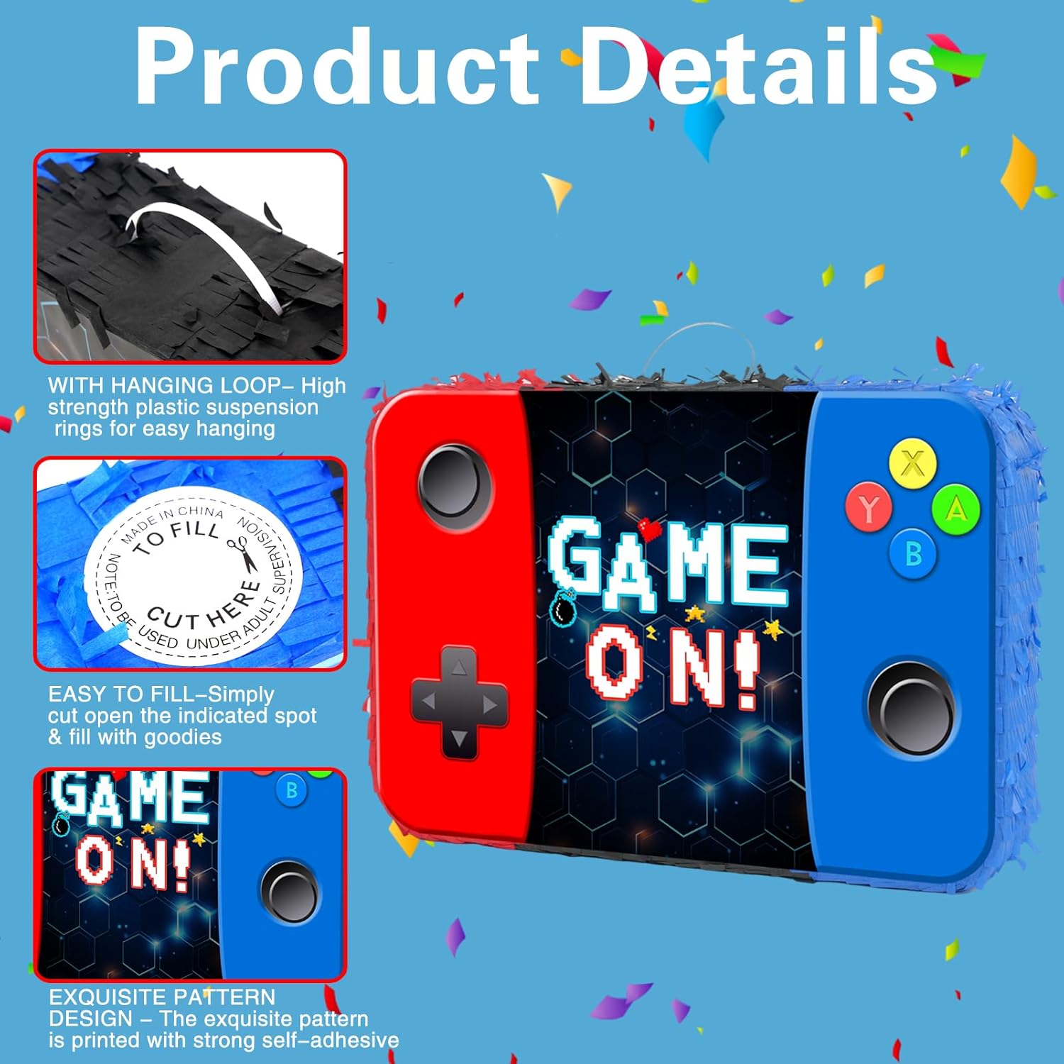 Video Game Pinata - Game Controller Pinata with Blindfold and Bat for Boys Kids Gamer Theme Birthday Party Games Decorations(16.7”x12”x3”)