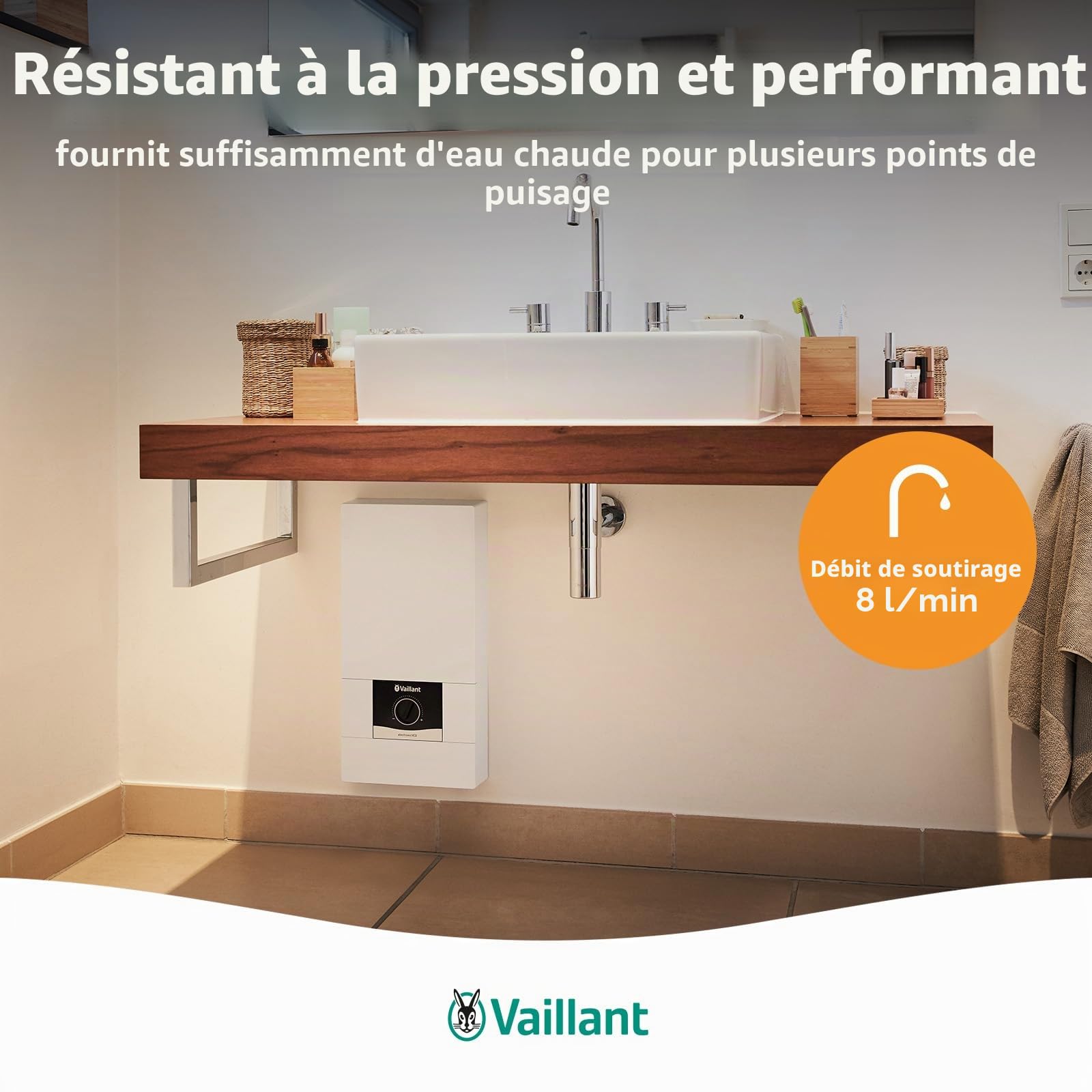 Vaillant VED E 24/8 Chauffe-eau électronique instantané résistant à la pression, 24 kW, 400 V, température de sortie précise, réglable en continu, affichage numérique, 0010023779
