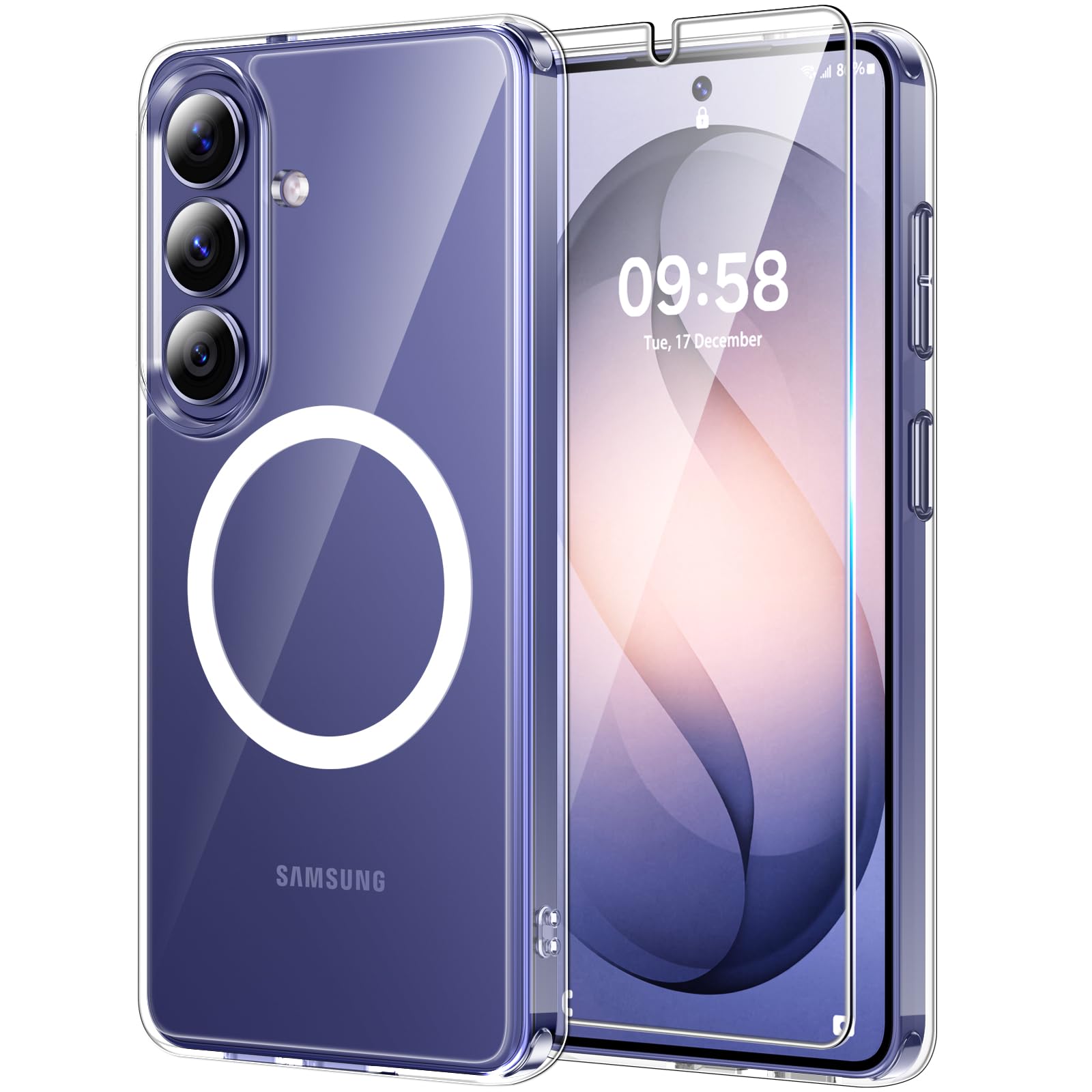 TAURI für Samsung Galaxy S26 Hülle mit Panzer Schutz Glas Folie, Kompatibel mit MagSafe, Schutz nach Militärstandard, [Anti-Vergilbung] Stoßfest Magnetisch Handyhülle - Durchsichtig