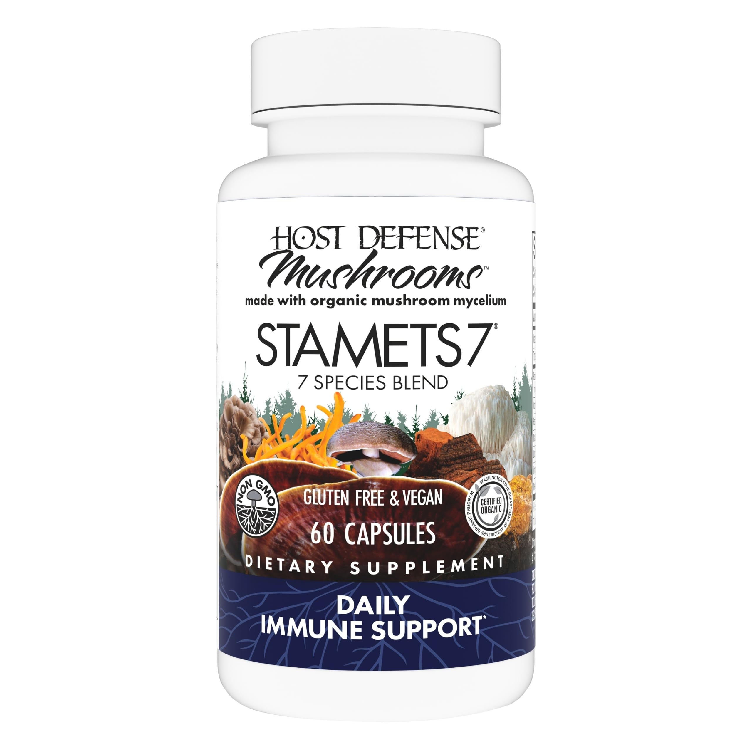 Host Defense Stamets 7-7 Species Blend - Mushroom Supplement for Immune Support - Includes Royal Sun Blazei, Cordyceps, Reishi, Maitake, Lion's Mane, Chaga & Mesima - 60 Capsules (30 Servings)*