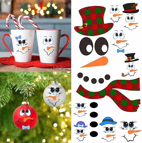 Miniatura 2 de Snowman Face Stickers Snowman Decals Christmas Wall Decals Snowman Faces Decals Refrigerator Wall Stickers Window Cling Decal Lovely Snowman Face