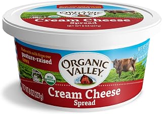 Organic Valley Organic Cream Cheese Spread, 8 oz Tub, Non-GMO, Kosher Halal, Pack of 12 - Pasture-Raised Cows
