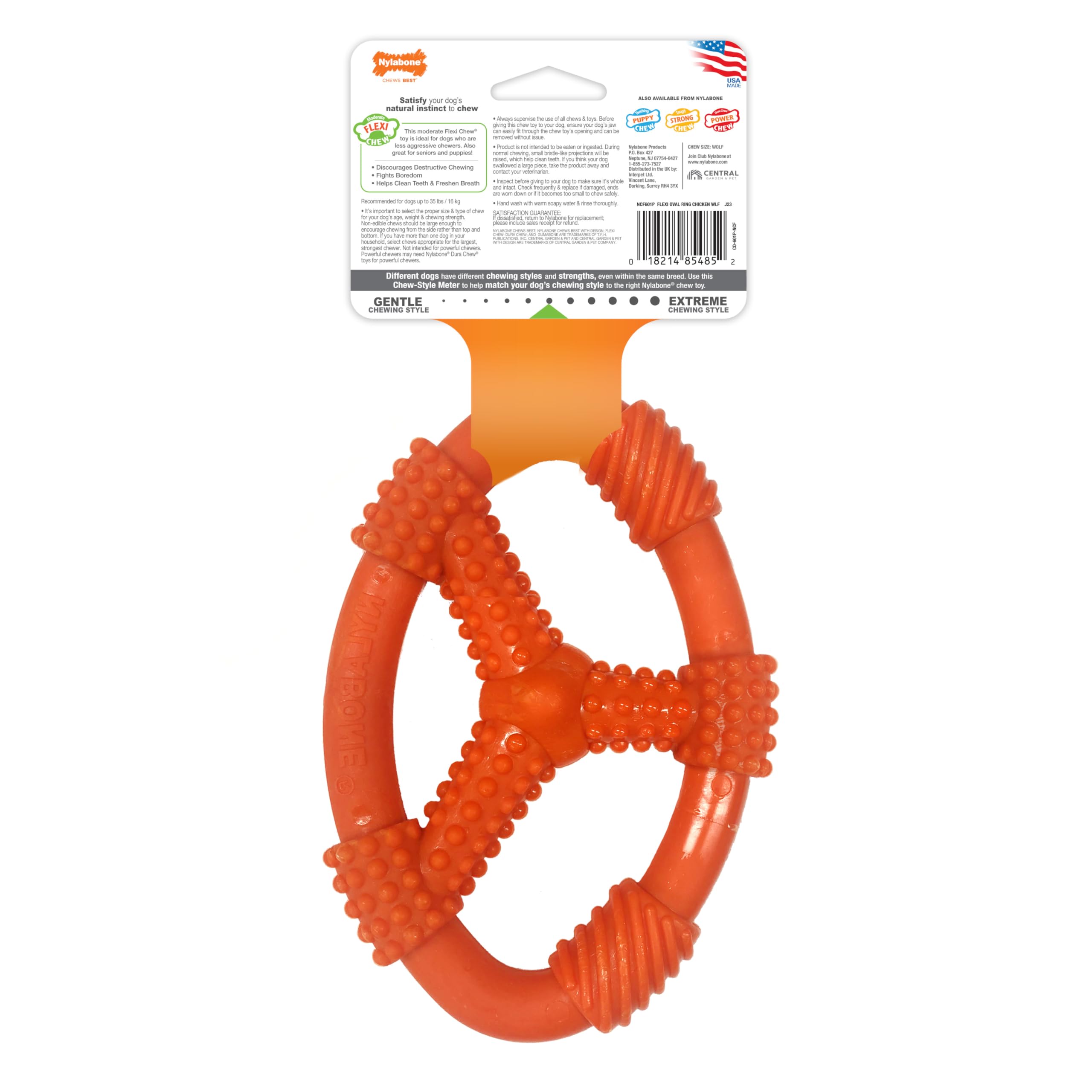 Nylabone Flexi-Kauspielzeug für Hunde, ovaler Ring, flexibles Hundespielzeug für moderates und sanftes Kauen, Huhngeschmack, mittelgroß – bis zu 15,9 kg, 1 Stück