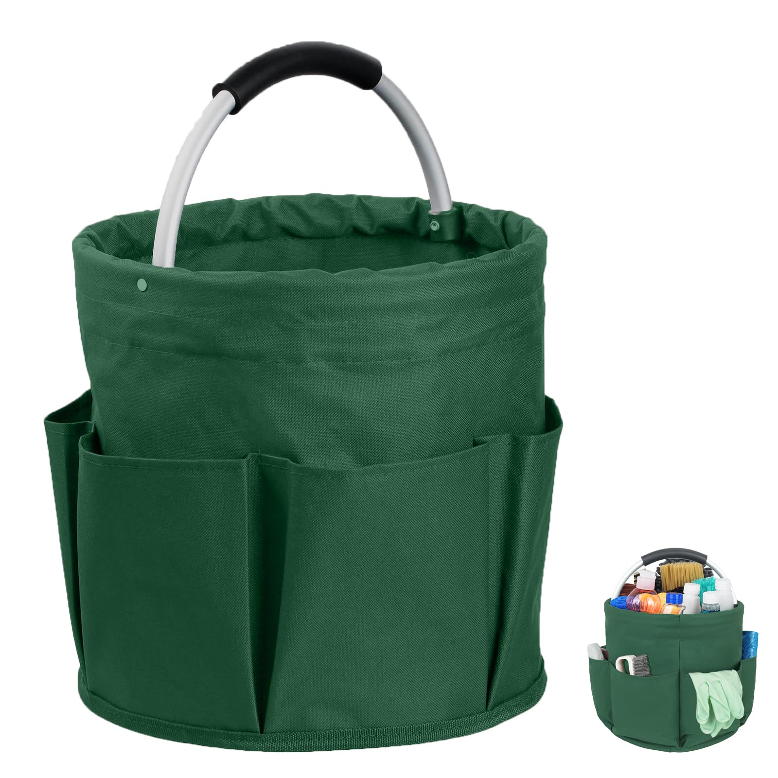 Borsa per la Pulizia Universale, Organizer per Prodotti per la Pulizia, Cesto per La Conservazione Dei Prodotti per La Pulizia, Cestino per Attrezzi Pieghevole con 6 Tasche Esterne, per Casa, Verde