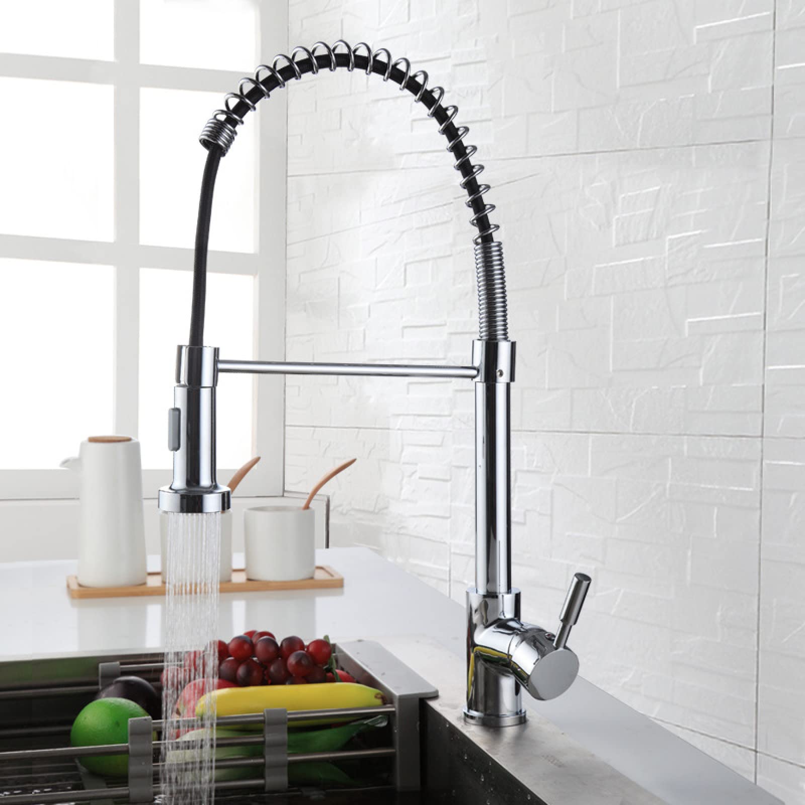 Fanjubei Electroplating Kitchen Pull-Out Rotating Hot And Cold Water Basin Faucet, Electroplated