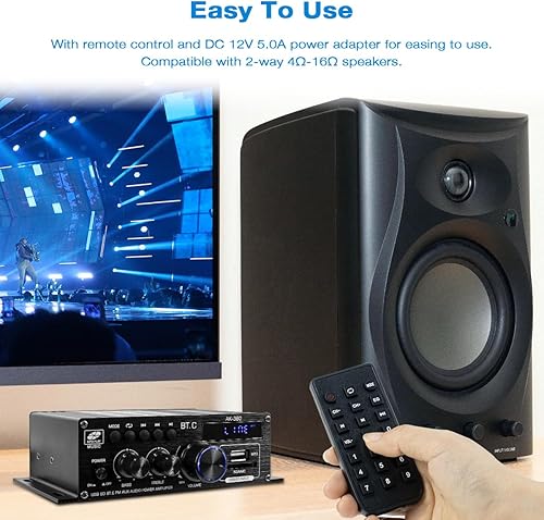 Miniatura 5 de Amplificador de audio Bluetooth 5.0 400 W+400 W 2.0 CH AMP HiFi estéreo agudos graves receptor de audio para altavoces pasivos sistema de teatro