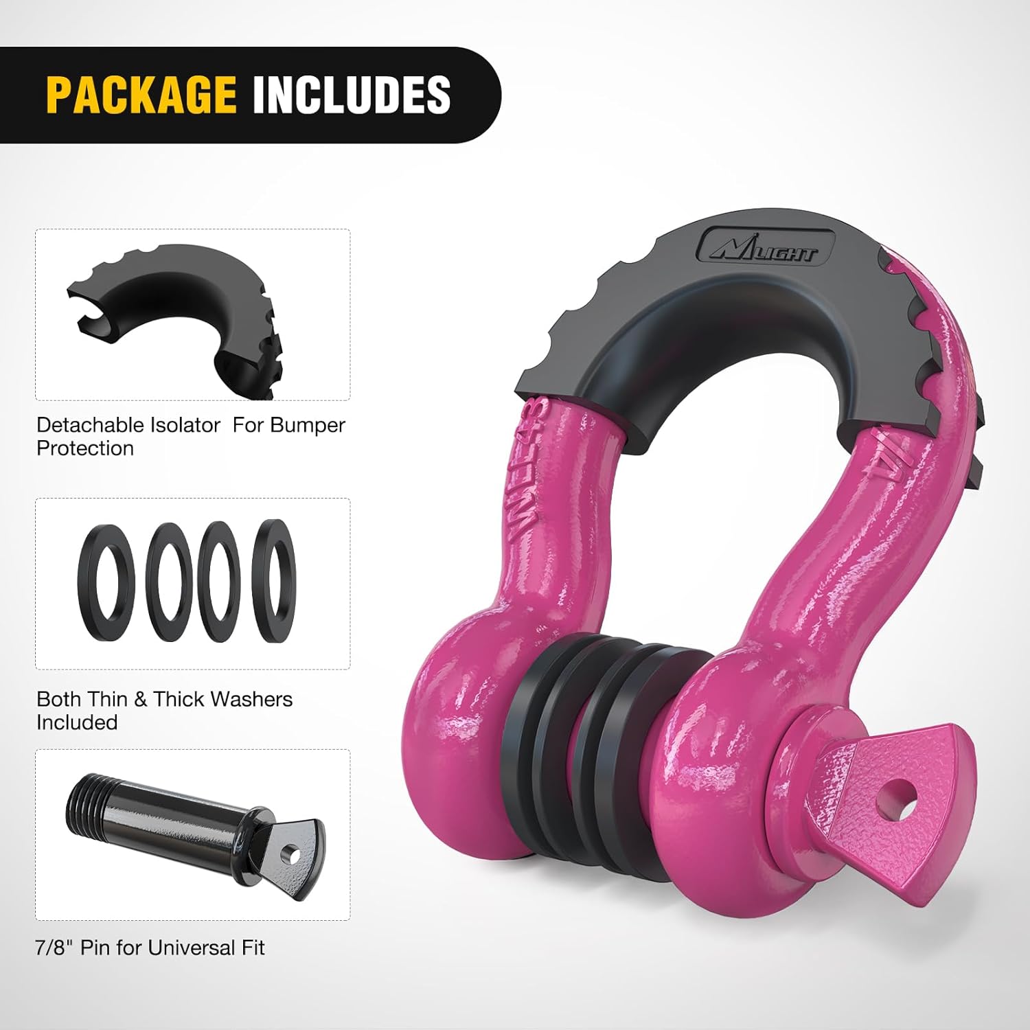 Nilight 2 Pack 3/4" D-Ring Shackle with 7/8" Screw Pin 41,887lbs Break Strength, Heavy Duty Off Road Recovery Shackle with Isolators Washers for Use with Tow Strap, Winch, Off-Road Truck Vehicle