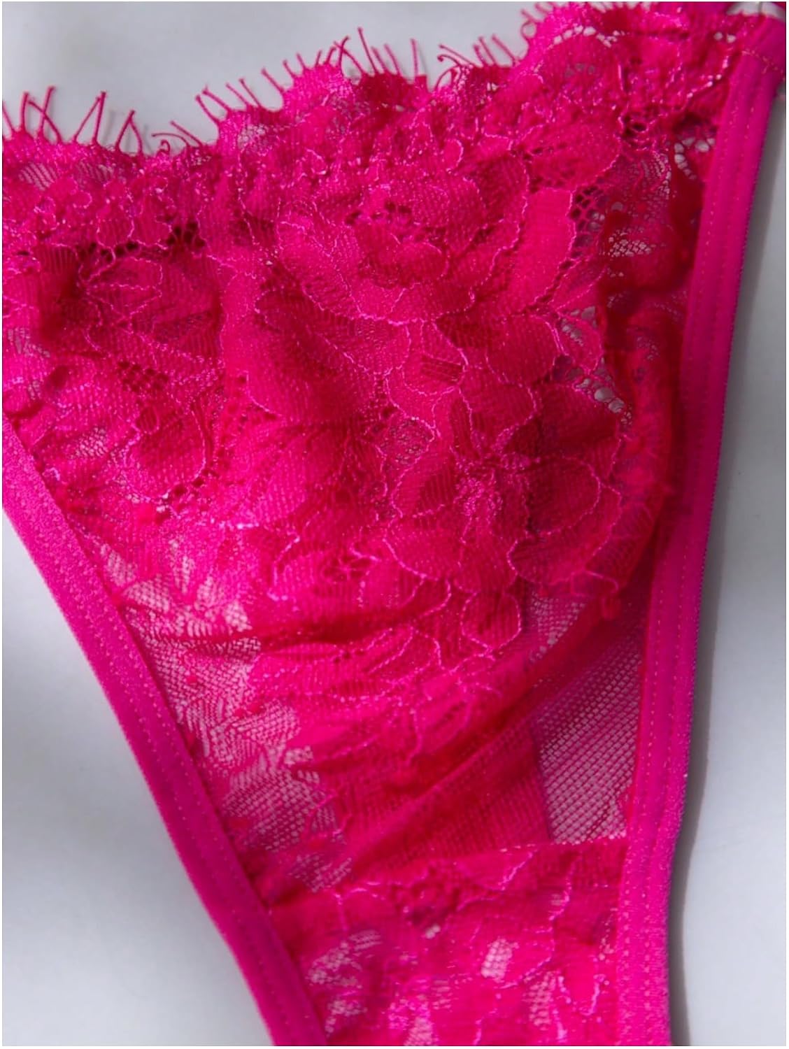 GORGLITTER Women's Sexy 2 Piece Lingerie Set Eyelash Lace Trim Sheer Mesh Balconette Bra with Thong Panties Sets