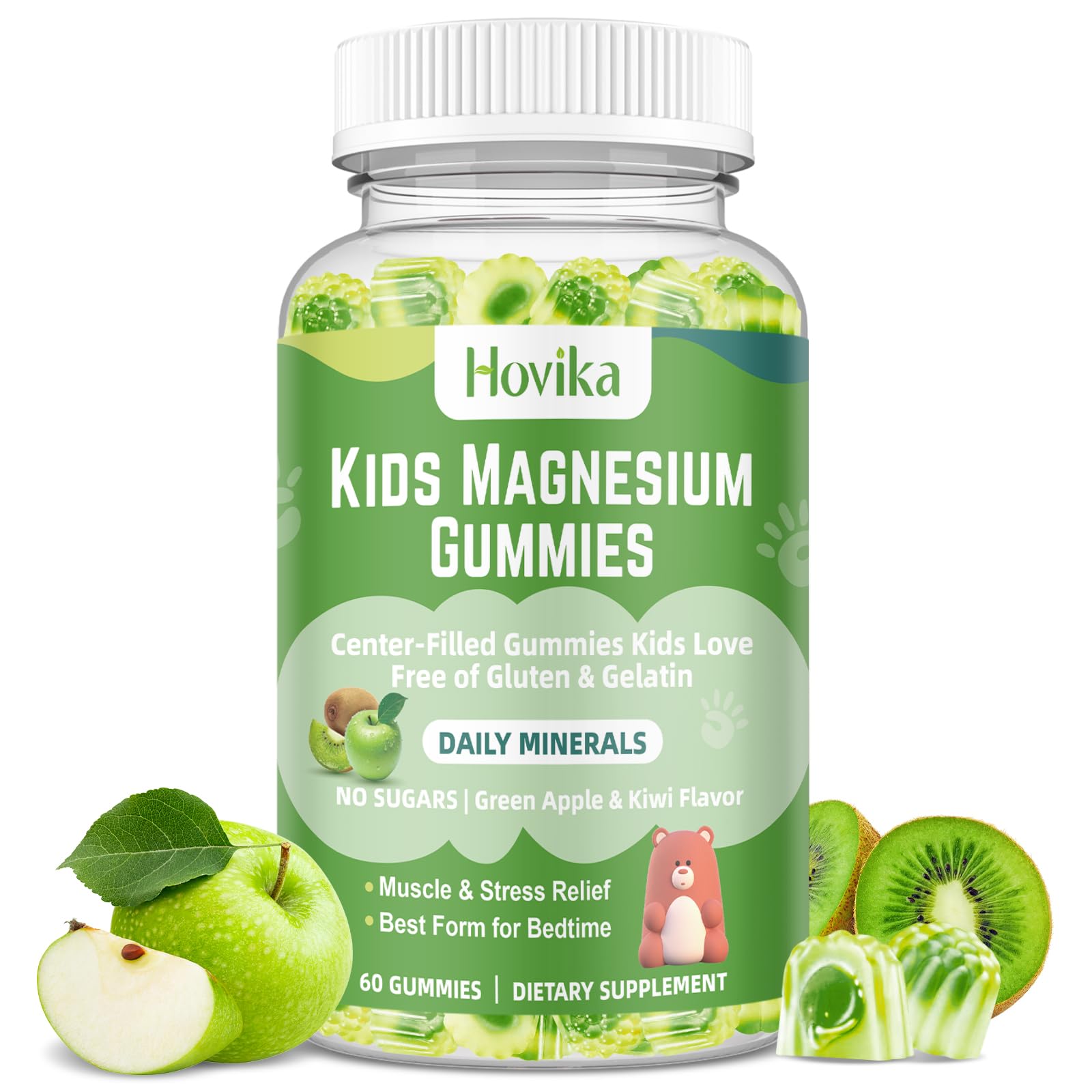 Magnesium Glycinate Gummies for Kids: Calm Magnesium Supplement for Kids & Adults with Zinc Citrate, GABA, Chamomile, Vitamin B6 & C - Sleep, Relaxation & Focus, Green Apple & Kiwi Flavor 60 Count Green Apple & Kiwi 60 Count (Pack of 1)