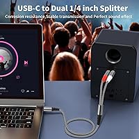 Vista 4 de Cable de audio USB C a 1/4 de pulgada, cable mono USB C a TS dual, cable de audio TS de 0.250 in a doble TS para smartphone, tableta, laptop enlace