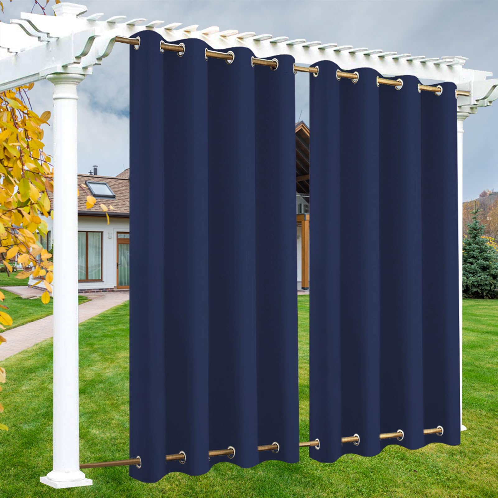 LSDINDF Outdoor Curtains Waterproof, 1 Panel Outdoor Curtain with Top & Bottom Grommets, Privacy and Sun Protection for Pergola, Gazebo, Patio, Porch and Poolside - W 52" x L 108"