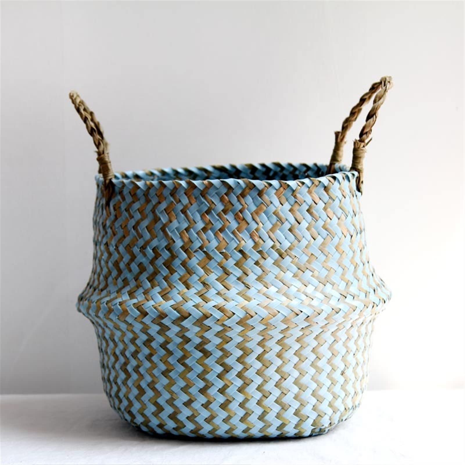 NGDFGR Storage Basket Striped Storage Baskets For Plants Pot Flower Vase Household Foldable Seagrass Laundry Basket Home Decoration Dirty Clothes Hamper,Blue-23X20cm