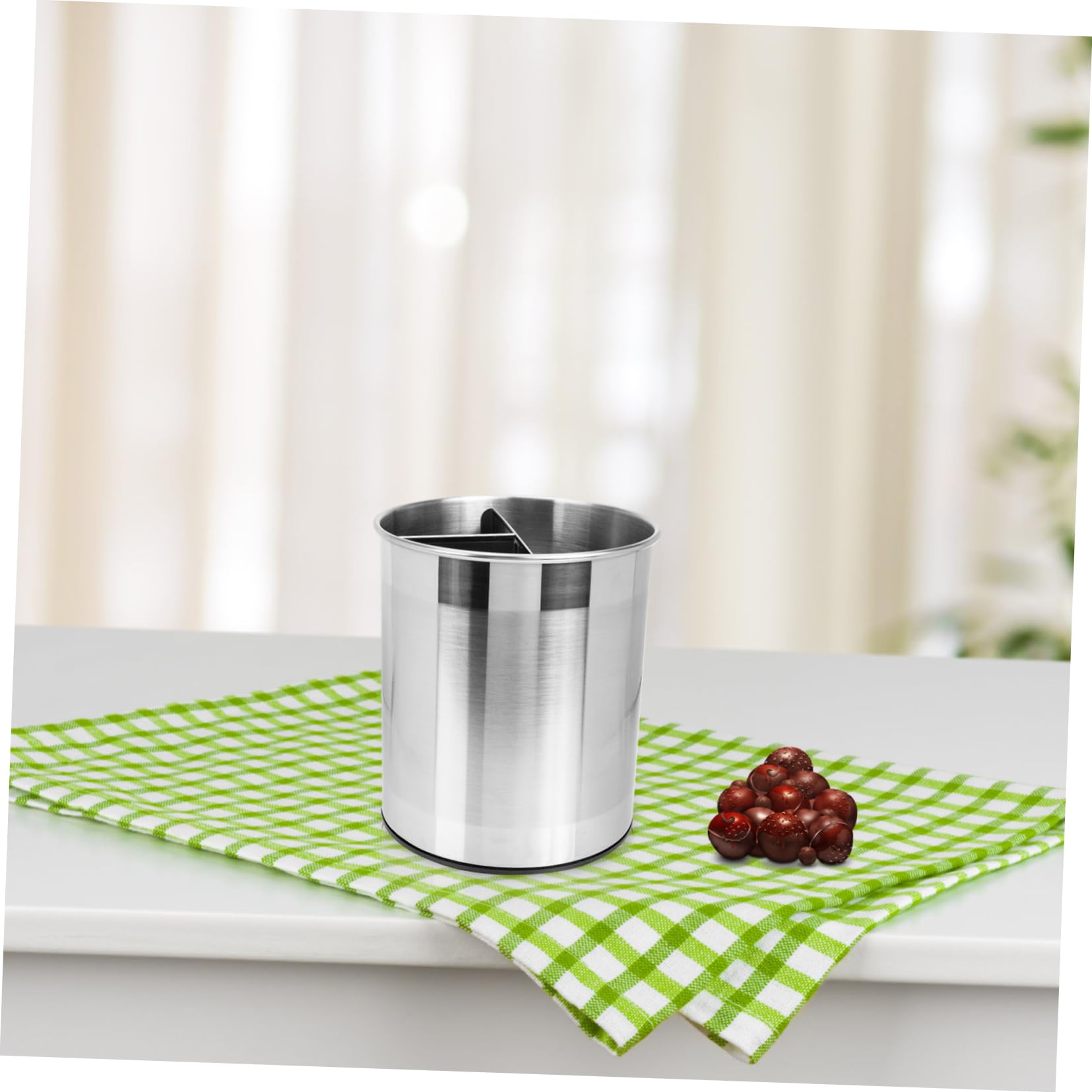 Angoily Porte-ustensiles Cuisine Rotatif Acier Inoxydable Seau à Couverts Multi-compartiments pour Rangement Pratique