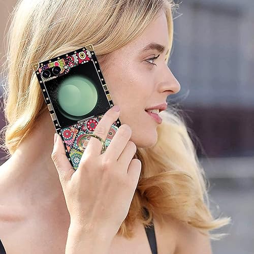 Miniatura 9 de B-wishy Funda de TPU para Samsung Galaxy Z Flip 5 con soporte de anillo, remache cuadrado para niñas y mujeres, cristal antigolpes, delgada, a