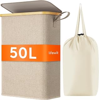 Lifewit Laundry Basket with Lid, Narrow Laundry Basket, Laundry Basket with | Narrow Foldable Laundry Box with Removable Laundry Bag and Carry Handle for Bathroom, Bedroom, Dormitory and Caravan