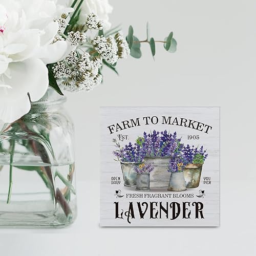 Miniatura 5 de Cartel de madera rústica de lavanda para decoración de escritorio, letrero de madera con temática de lavanda, letrero de bloque para el hogar,