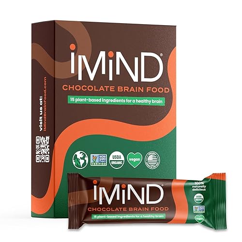 iMind Brain Food Snack Bar Barra de nueces de chocolate Sin OGM, aperitivos saludables a base de plantas con ingredientes orgánicos Vegano, sin