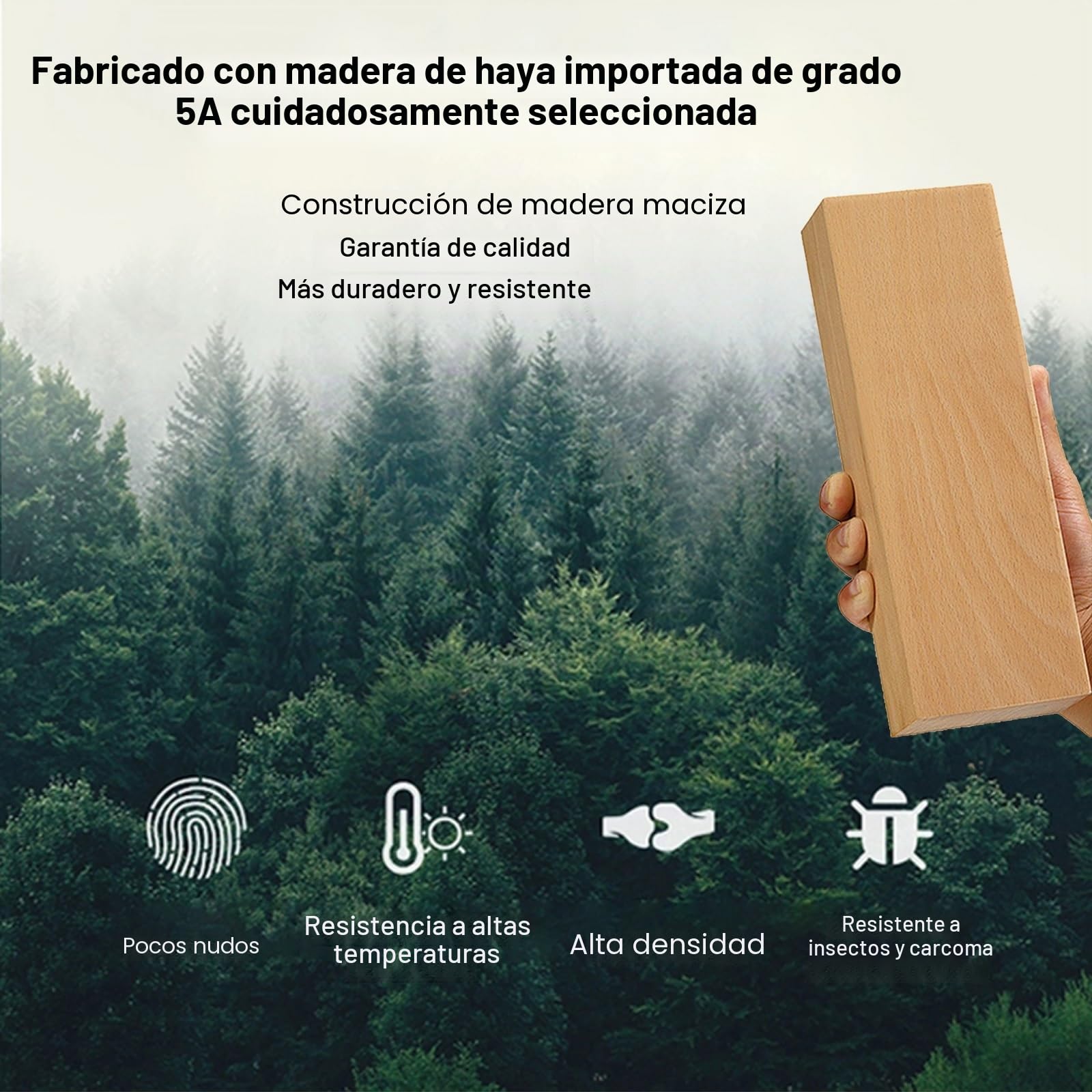 Barra Cortina Madera de Haya | Ecológica, Silenciosa y Duradera | Varilla Simple con Montaje Lateral | Ideal para Salas, Dormitorios, Cocinas y Comedores(140 cm (2 Brackets))