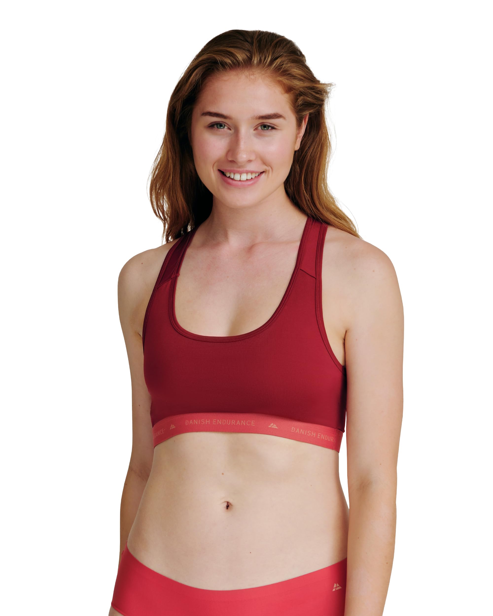 DANISH ENDURANCE Racerback Sports Bra for Women, Light Compression Bralette, Tight Fit, Yoga Bra, Ruby, XL