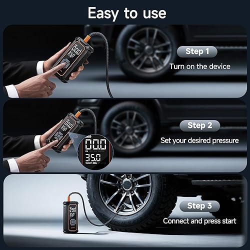 Miniatura 12 de OlarHike Inflador de neumáticos inalámbrico, compresor de aire portátil, 150 PSI de potencia dual, 6000 mAh y 12 V CC, bomba de aire para neumáticos