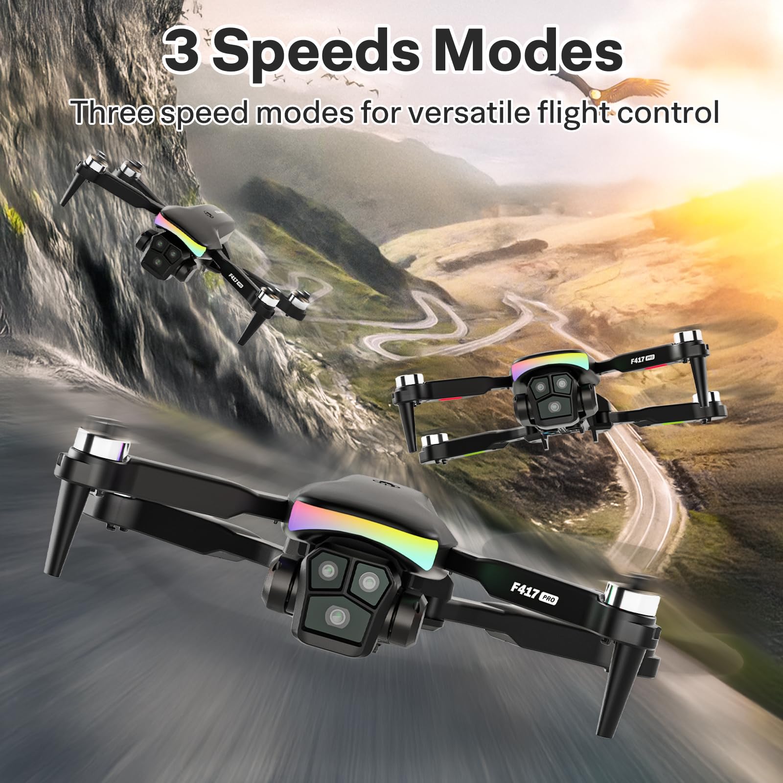 Drone with 1080P Camera Screen Remote Control,RGB LED Light FPV Drone Quadcopter for Adults Beginners,Headless Mode Altitude Hold Optical Flow Positioning,One Key Start/Land Foldable,3 Speed Modes