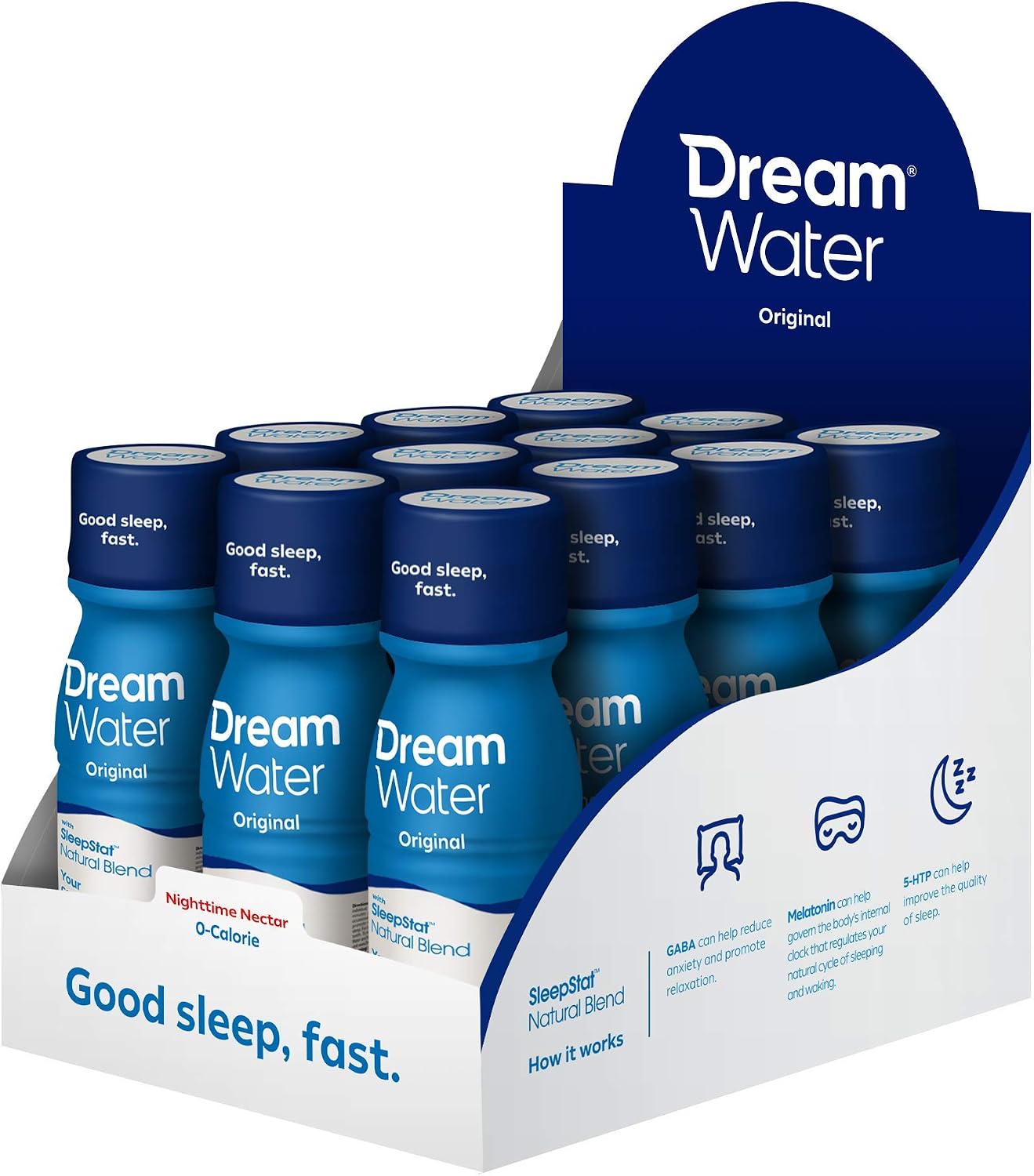 مساعدة النوم الطبيعية في مياه الحلم ؛ GABA ، MELATONIN ، 5 -HTP ، Shot ، Nighttime Nectar ، 2.5 Fl Oz 12 Count ، Lavender
