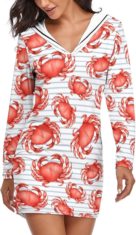 Amazon Co Jp パーカーワンピース 長袖 Vネック セクシー タイト シンプル ミニ ワンピース カニ 水彩絵パターン ホームワンピース 春 秋 冬 レディース 服 ファッション小物
