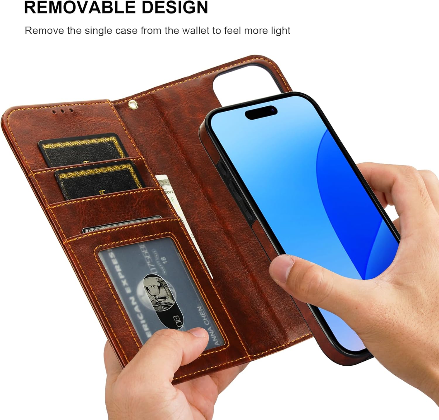 Bocasal Detachable Wallet Case for iPhone 16 Pro Max RFID Blocking Card Slots Holder Premium PU Leather Magnetic Kickstand Shockproof Wrist Strap Removable Flip Protective Cover 5G 6.9 inch (Brown) - Image 3