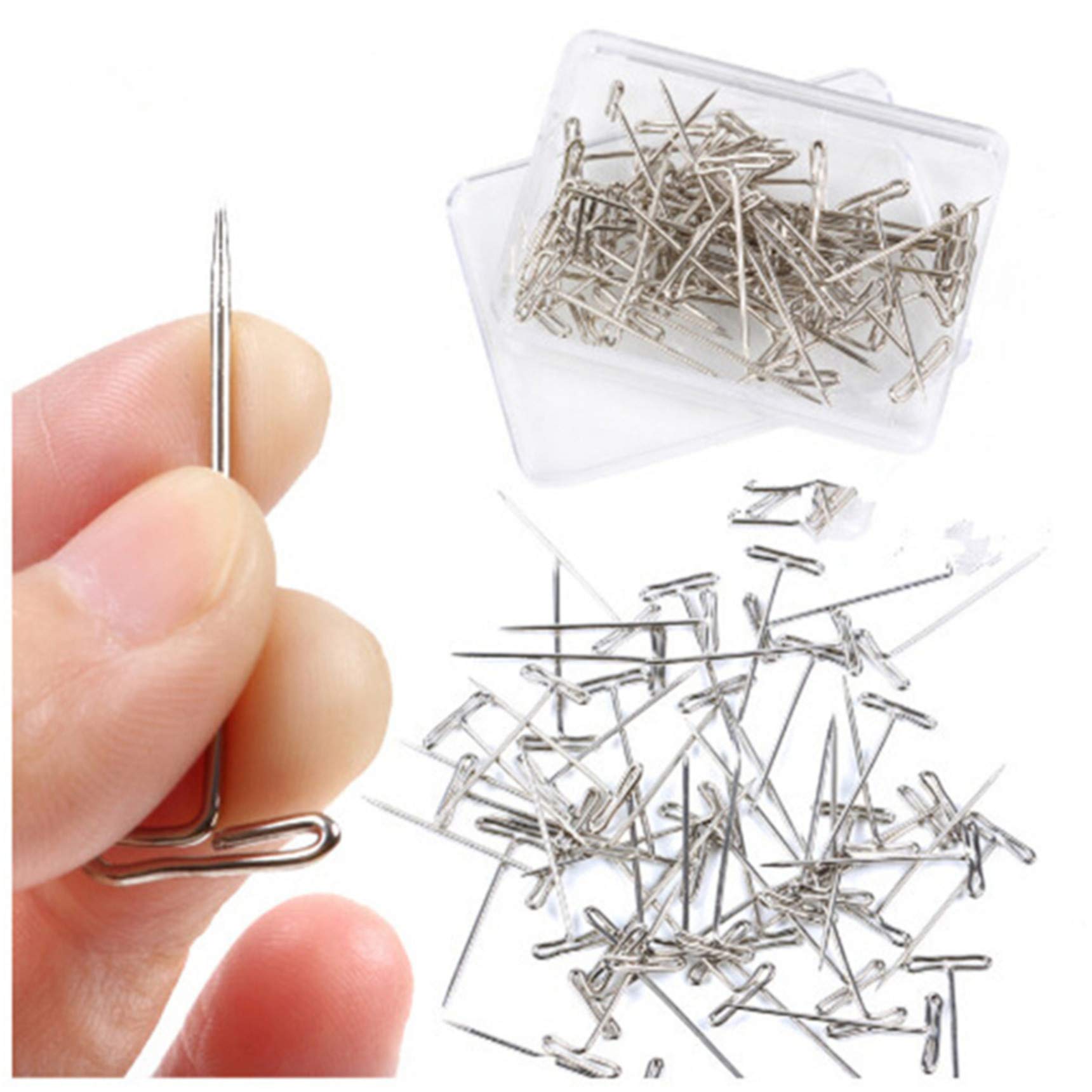 Sperrins 50 Pieces Strong Steel T-Pins for Blocking, Knitting & Modelling Nickel Plated T-Pin Needles with Hinged Reusable Tin