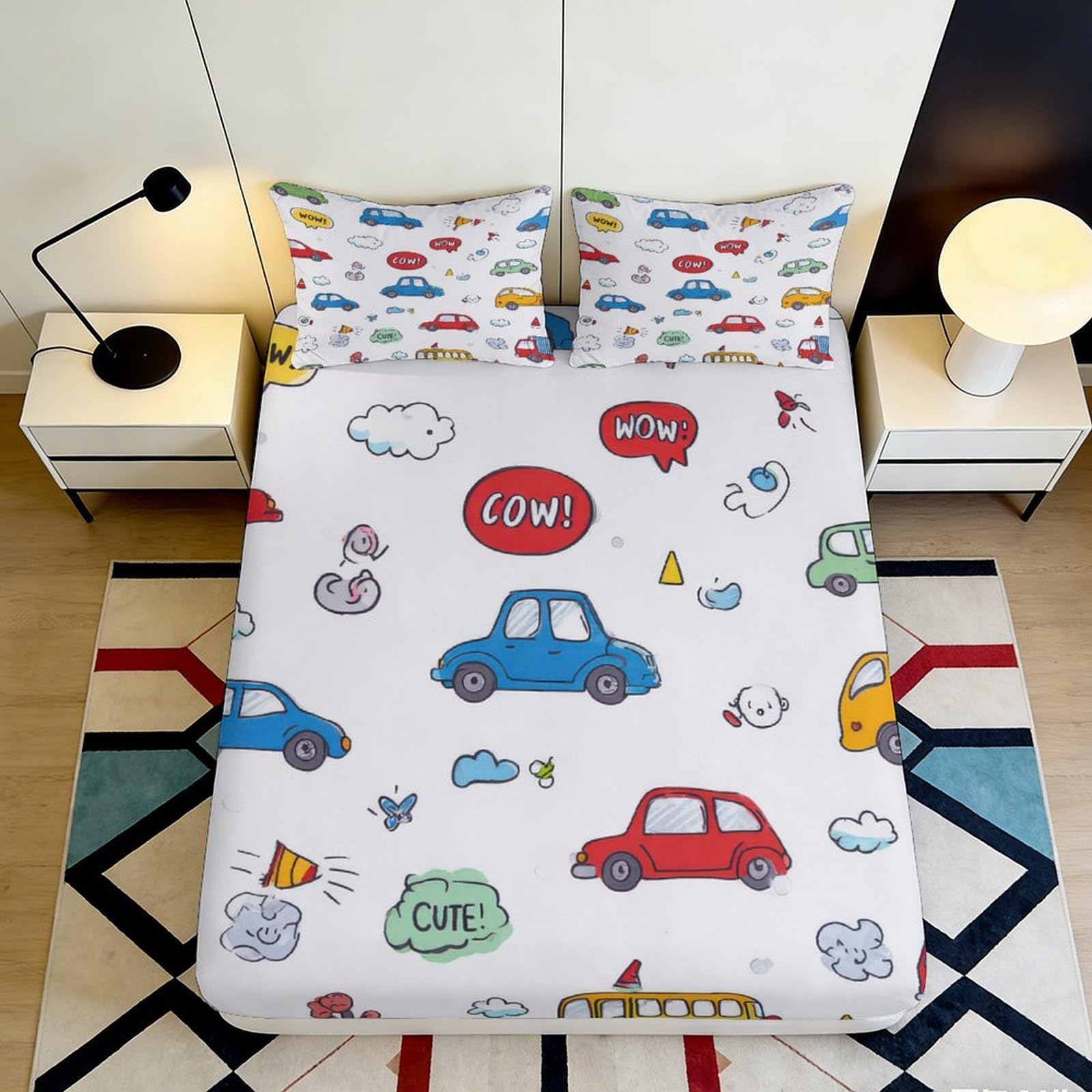 Zfldkwgb Style-5 3D Printed Cartoon Car Fitted Sheet Microfiber Soft Breathable Street Graffiti Mattress Cover For Bedroom Dorm Decor 90X200x25cm