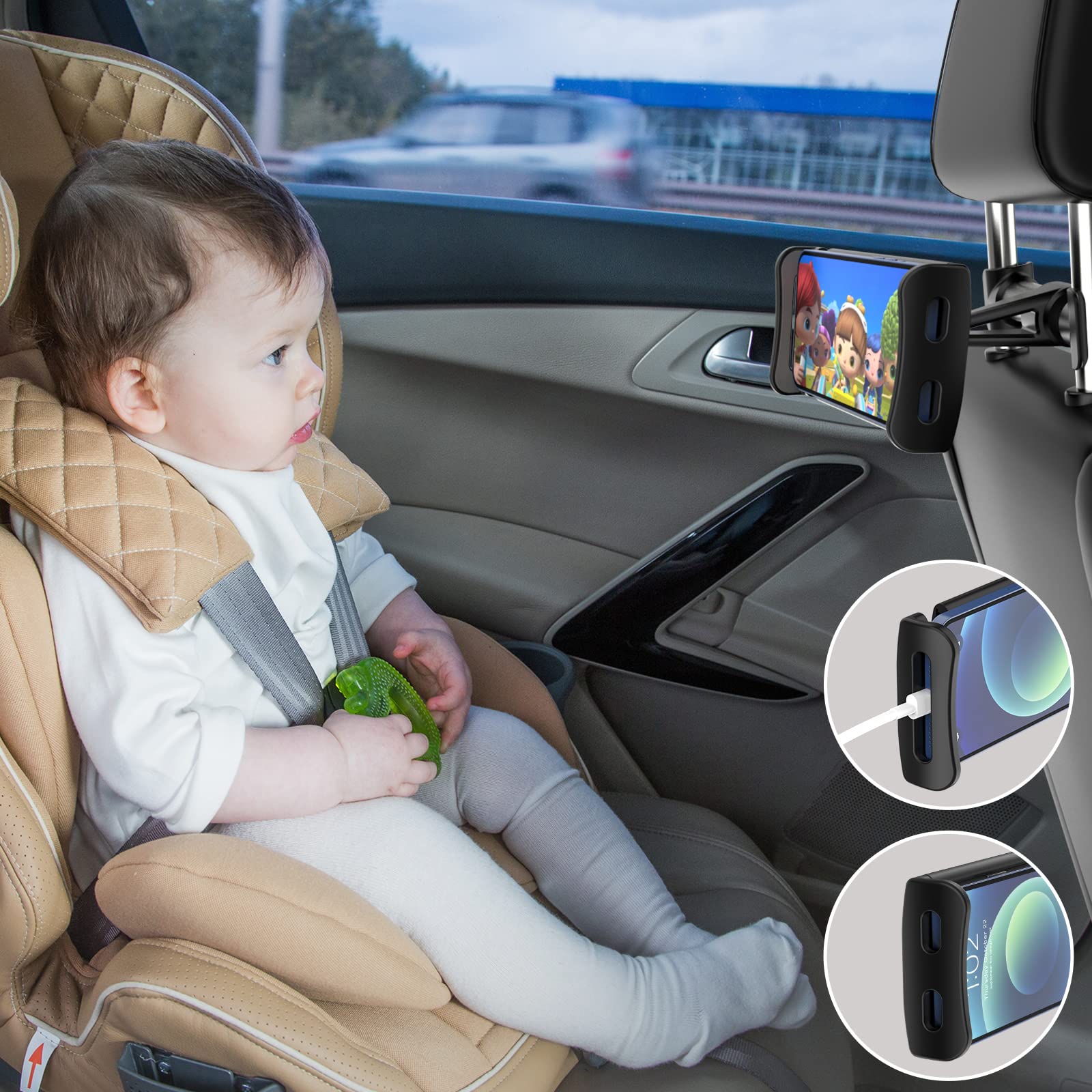 Auto-Kopfstützen-Rücksitzhalterung, Handy-/Tablet-Autohalterung, verstellbare Gerätehalterung für 4-11 Zoll Tablets/Handys, iPhone AD AIR,S amsung tabs