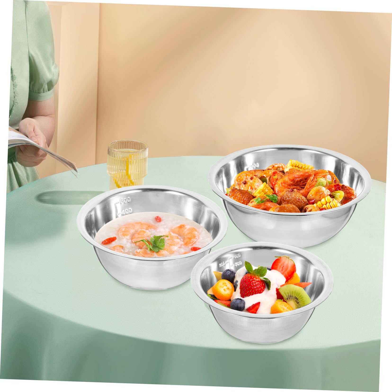 Amosfun Set 5 Ciotole in Acciaio Inossidabile per Cucina, Colore, Profonde e Facili da Pulire, per Mescolare Insalata e Salse