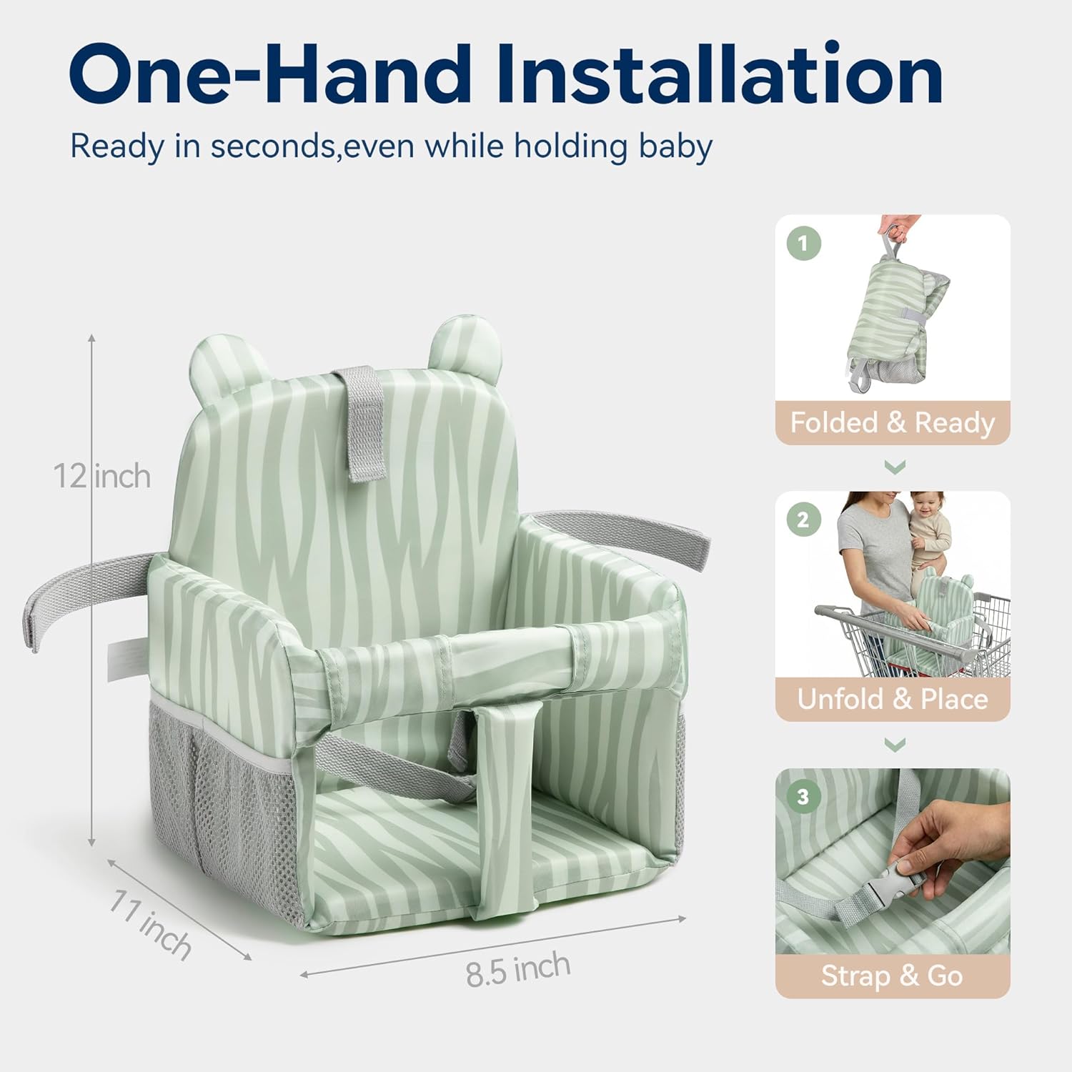 Padded Shopping Cart Cover for Baby, Sofa-Like Comfort Grocery cart Cover, Machine Washable High Chair Cushion, Sage Green,