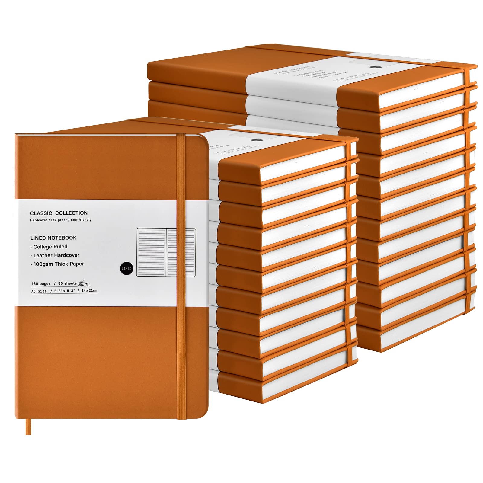 Coopay 24 Pack A5 Journal Notebooks Bulk, 160 Pages, 100GSM Thick Paper, 8.3 x 5.5 inch Hardcover Lined Leather Journals for Writing Office School Business,Bulk Notebook for Work Men Women (Brown)