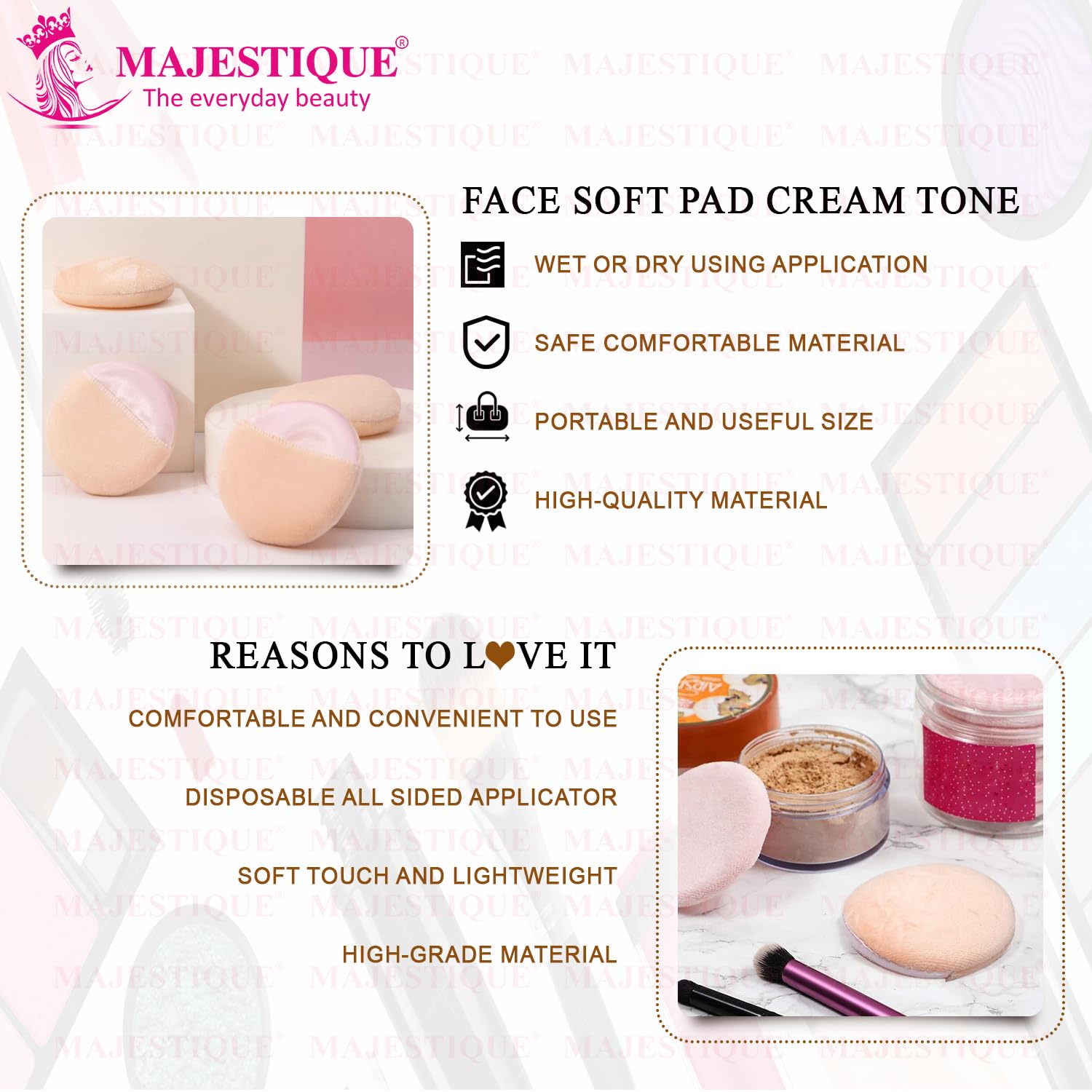 Majestique Cotton Powder Puffs Round, Makeup Puffs Pads, Washable Large Face Body Powder Puffs for Loose Mineral Powder (Champagne-colored) 1
