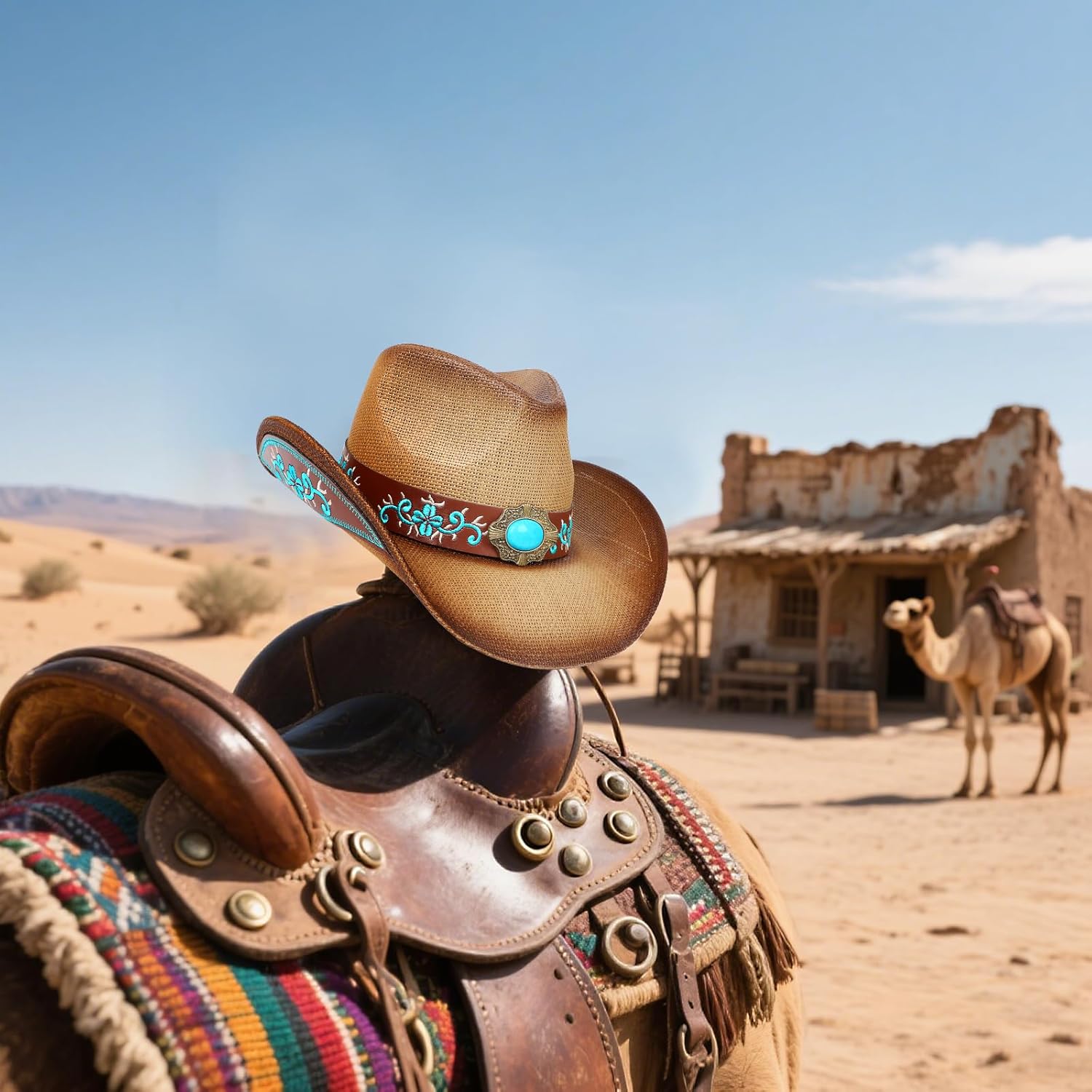 Cowboy Hat,Cowgirl hat,Brown/Black Cowboy Hats for Women Men Straw Wide with Shapeable Brim Cowboy Hat for Womens - Image 7