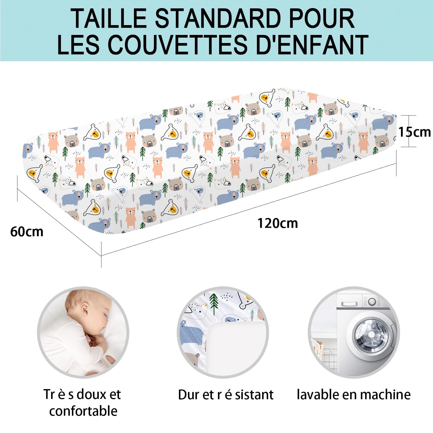 Little Grape Land Draps pour Lit Bébé 4 Pièces 60x120 cm – Drap Housse 60x120 Lit Bébé 100% Microfibre Respirante Oeko-TEX avec Protège Matelas Amovible et Motifs Mignons(Parc des Animaux)