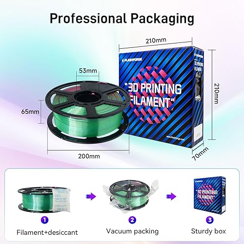 Miniatura 6 de FLASHFORGE Filamento PLA de seda tricolor de 0.069 pulgadas, coextrusión rojo, azul, verde, arco iris de triple color, 2.2 lbs, filamento de