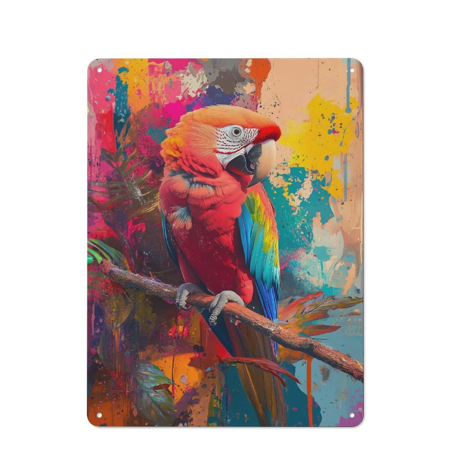 Junmoney Parrot Oil Painting Tin Wall Plaque 40X30cm With For Guest Room Or Hallway, For Hallway Wall Decor Fans