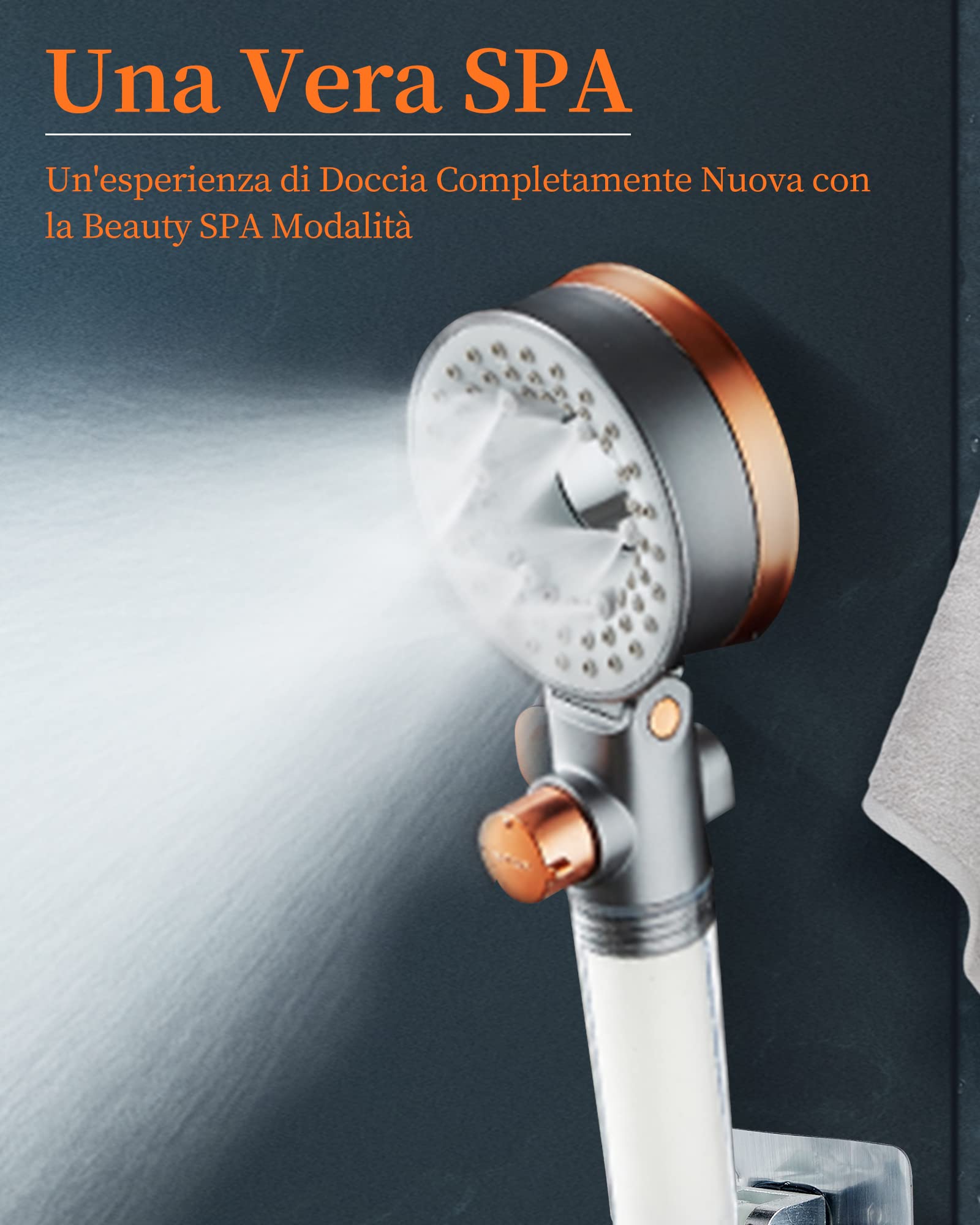 Soffione Doccia con Filtro, Anticalcare 3 Tipi di Getto, Alta Pressione , Doccino Pressurizzato, SPA , Risparmio Idrico