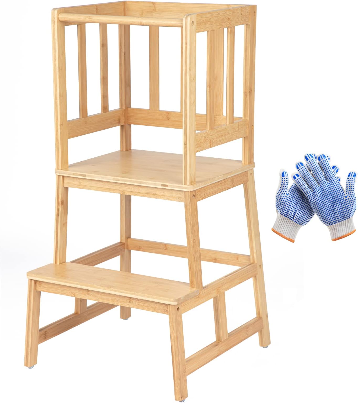 COSYLAND Learning Tower for Children, FSC® Certified Natural Bamboo, Stylish Tilt Protection, Highest Safety, Montessori From 1 Year for Kitchen, Table, Bathroom